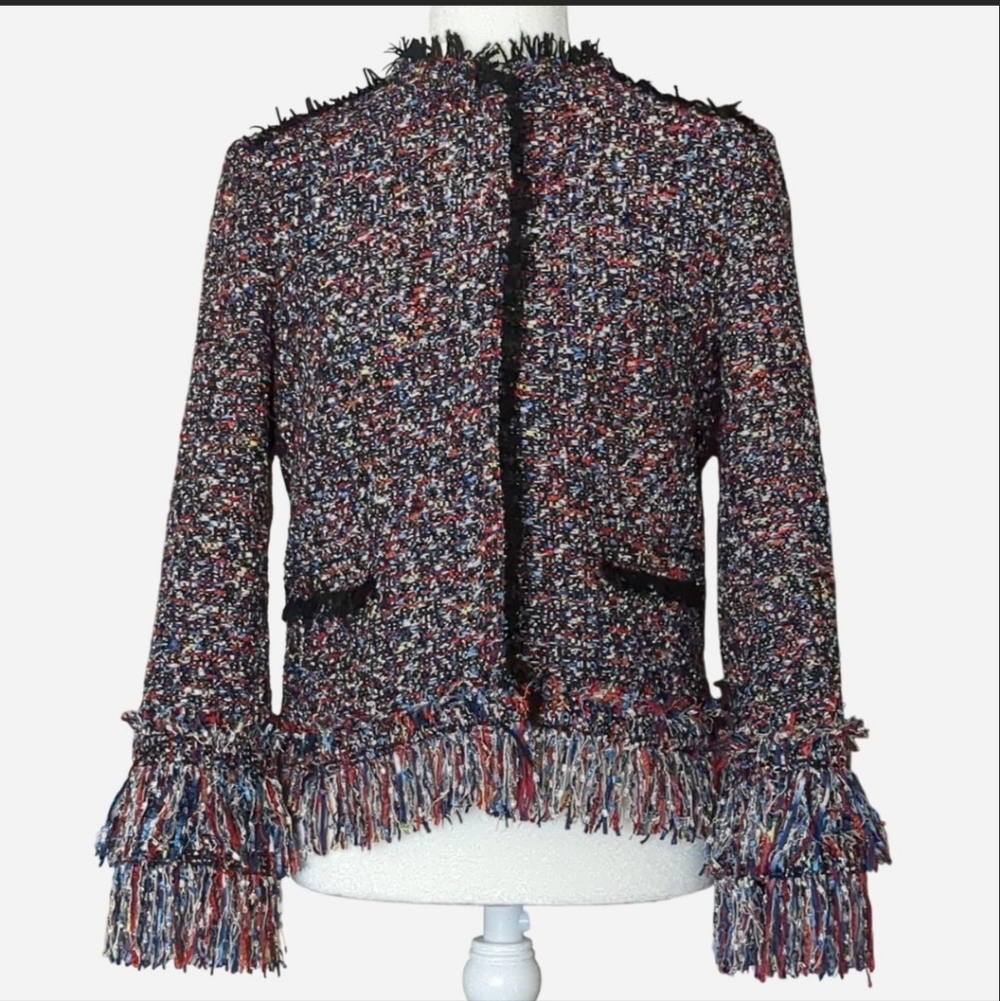 ✨ STUNNING Ann Taylor "Fiesta" Tweed Fringe Jacket Size Small✨ - Picture 3 of 10